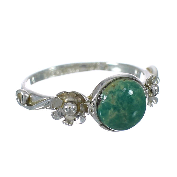 Turquoise And Authentic Sterling Silver Southwestern Flower Ring Size 4-1/2 YX90827